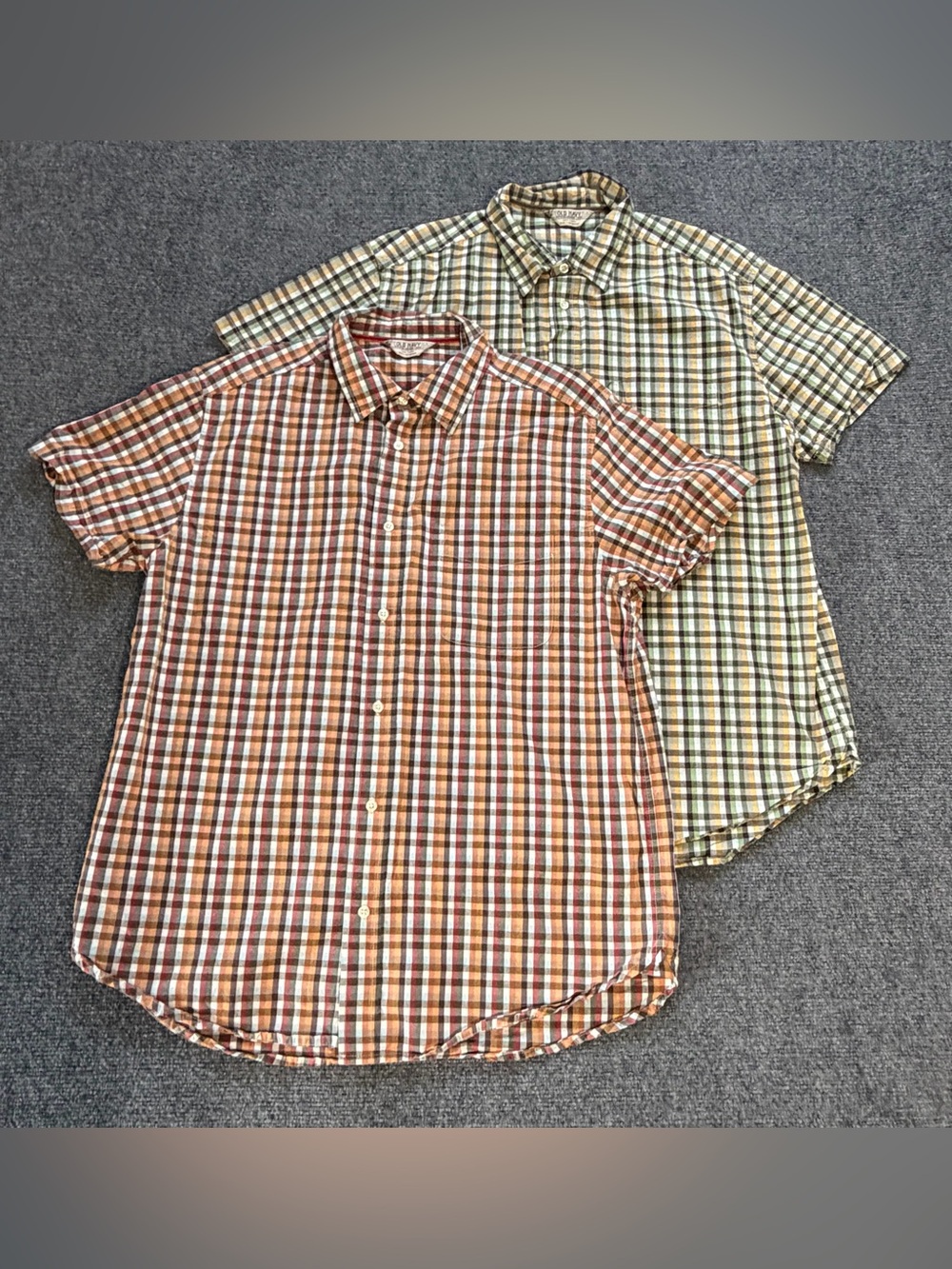 Old Navy Mens Shirt Lot 2 Size Large Plaid Check Short Sleeve 100% Cotton
